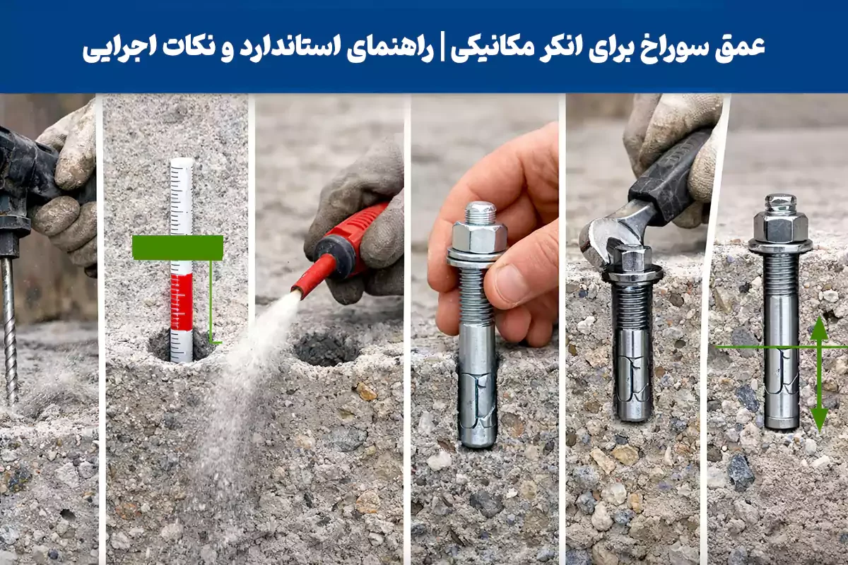 نصب انکر مکانیکی در بتن با رعایت عمق استاندارد برای مقاومت کششی و برشی